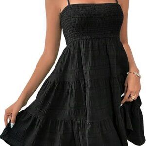 American Eagle Women's Black Summer Halter Sleeveless Layer Smock Mini Dress L